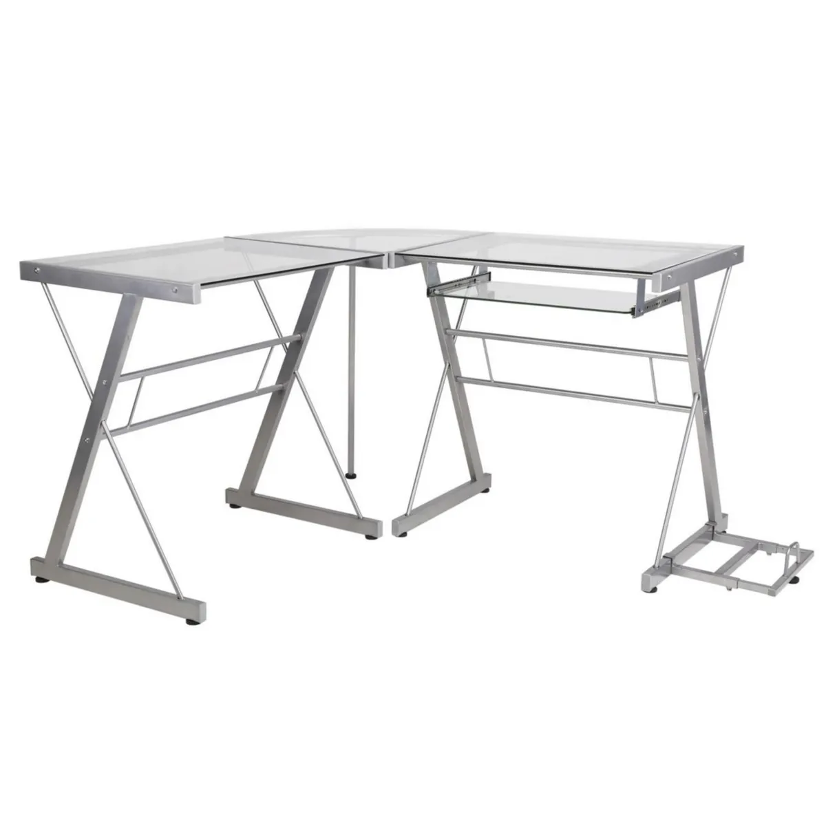 JUST HOME COLLECTION - Escritorio en L Plateado de Vidrio