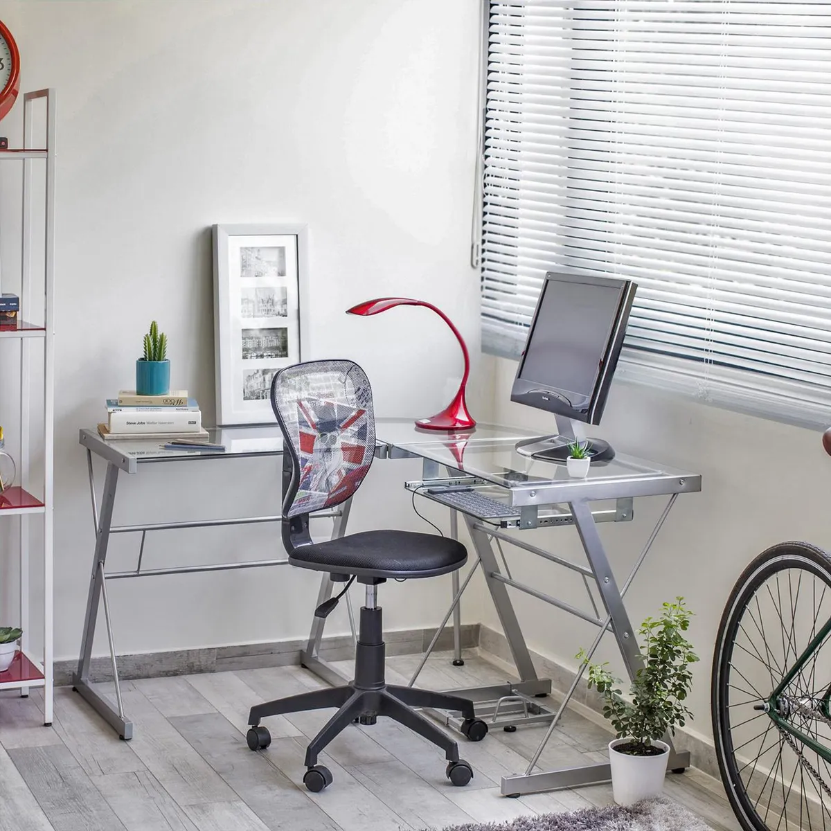 JUST HOME COLLECTION - Escritorio en L Plateado de Vidrio