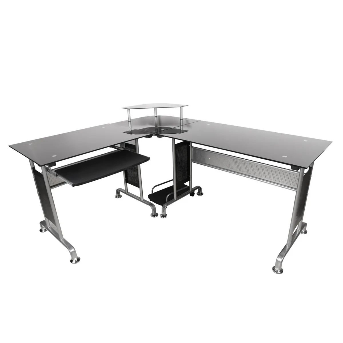 JUST HOME COLLECTION - Escritorio en L Negro de Vidrio Ejecutivo