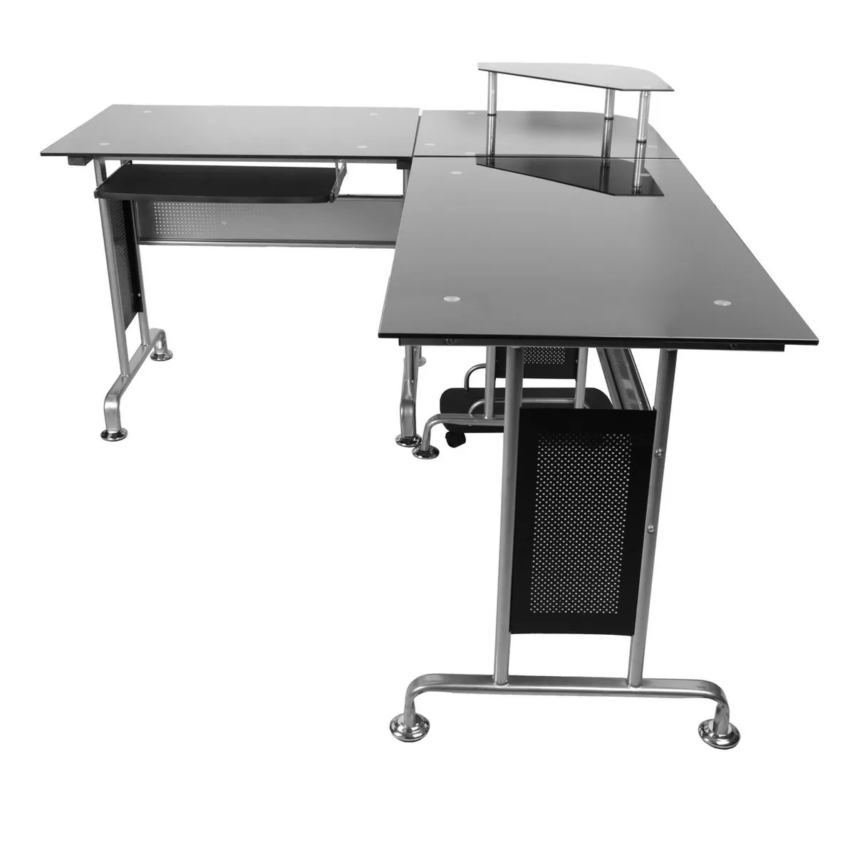 JUST HOME COLLECTION - Escritorio en L Negro de Vidrio Ejecutivo