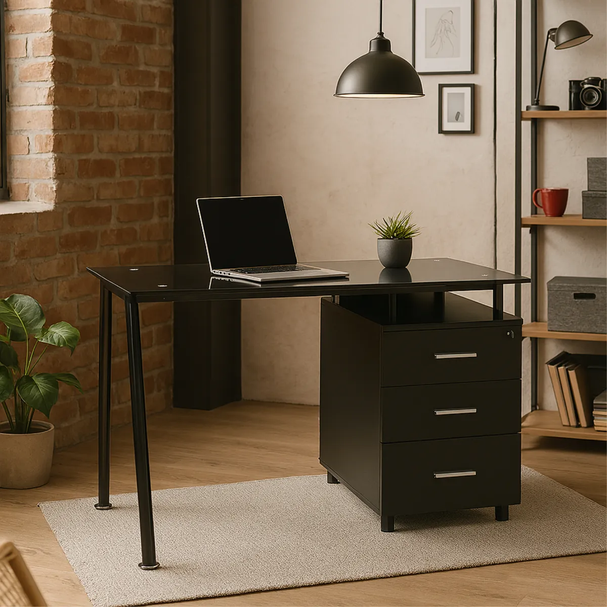 JUST HOME COLLECTION - Escritorio Negro de Vidrio Tripoli