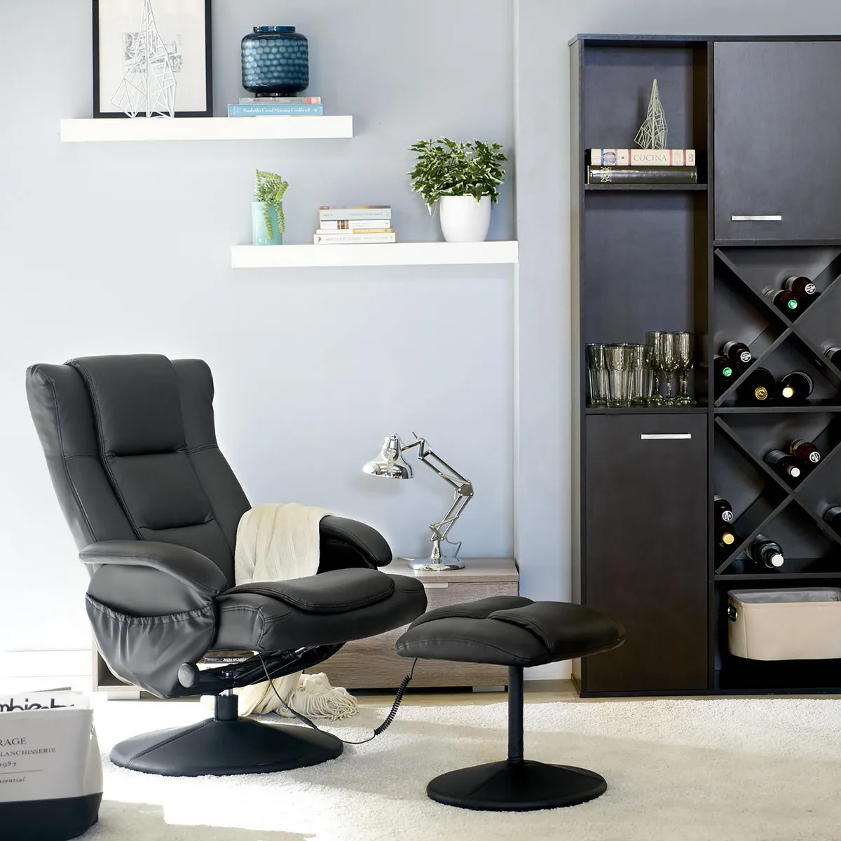 JUST HOME COLLECTION - Sillón Reclinable Masajeador 1 Cuerpo Ottoman