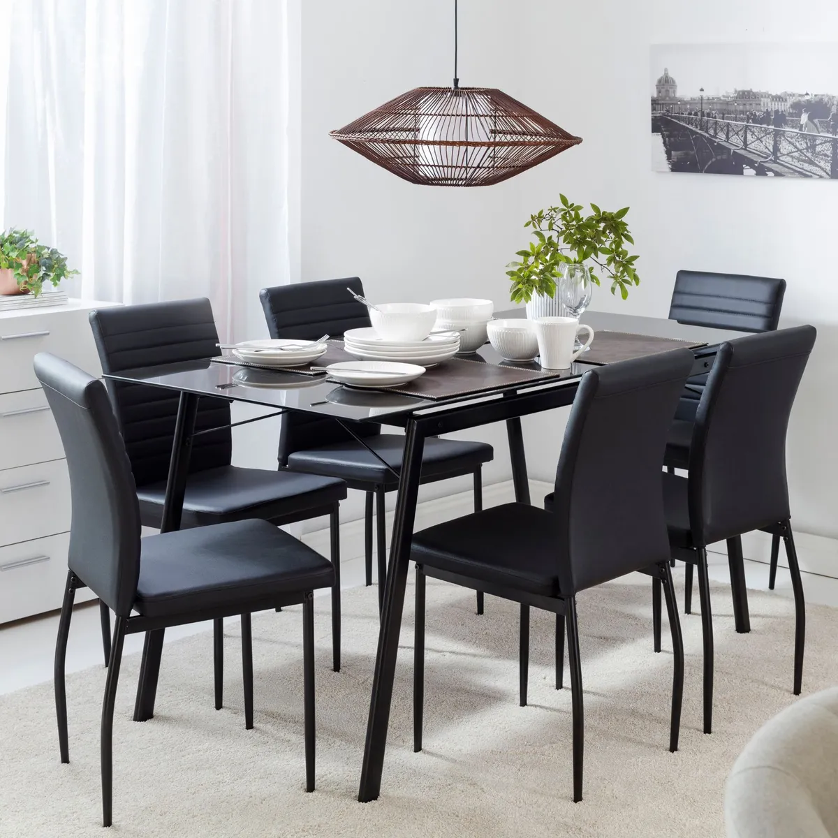 JUST HOME COLLECTION - Juego de Comedor 6 Sillas Dartagnan Negro