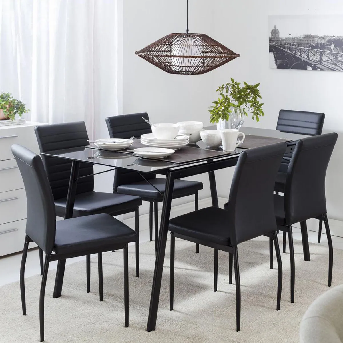 JUST HOME COLLECTION - Juego de Comedor 6 Sillas Dartagnan Negro