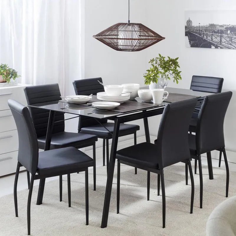 JUST HOME COLLECTION - Juego de Comedor 6 Sillas Dartagnan Negro