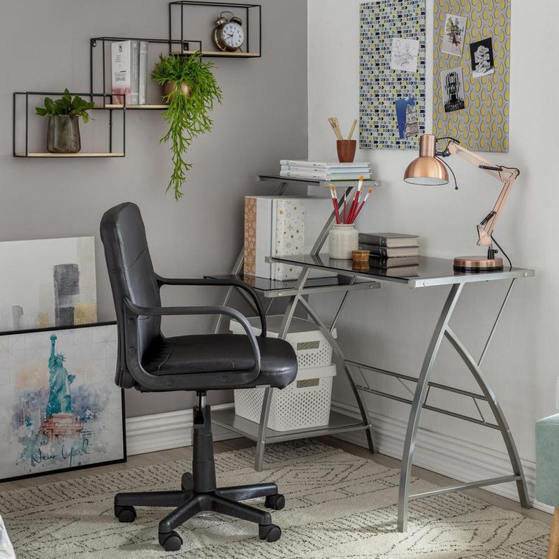 JUST HOME COLLECTION - Escritorio Plateado Vidrio con Estante