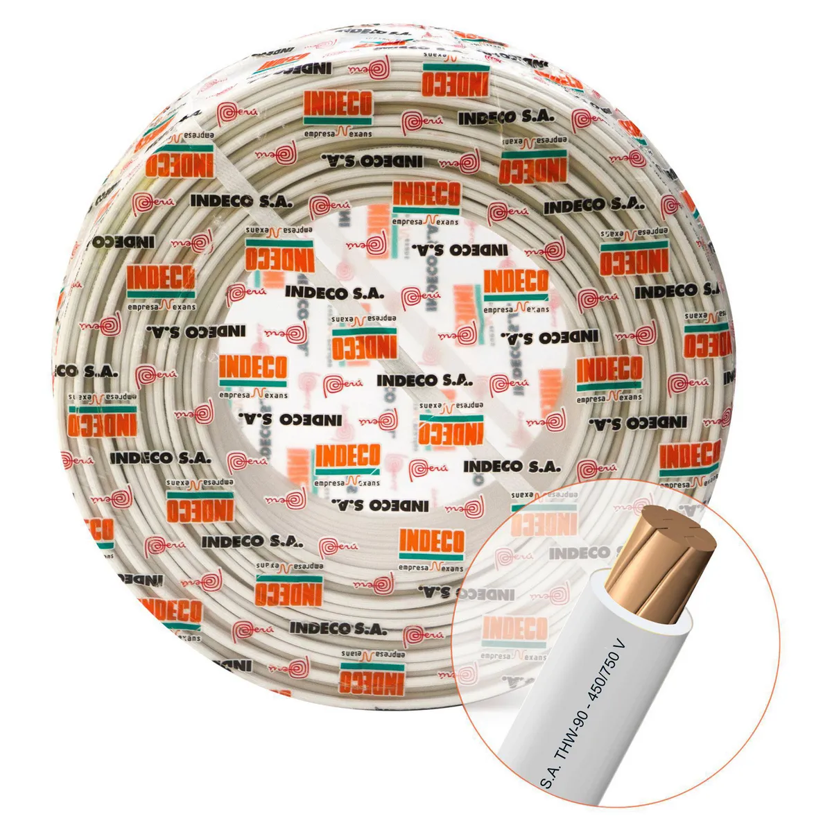 INDECO - Cable THW-90 450/750V 2.5mm2 Blanco 100 Metros