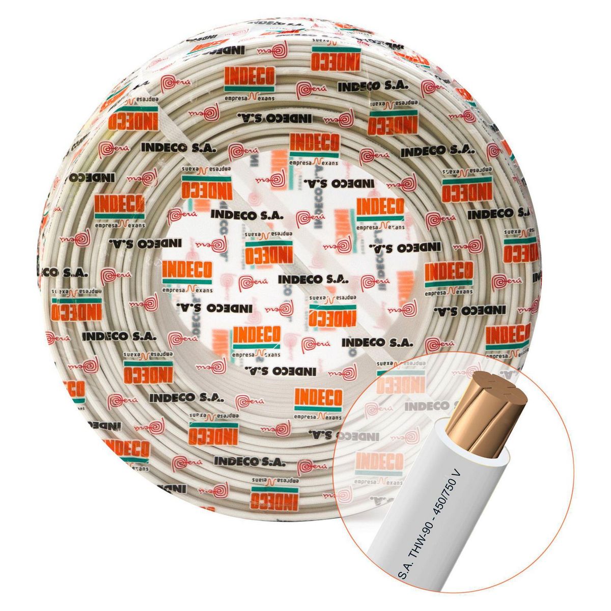 INDECO - Cable THW-90 450/750V 4mm2 Blanco 100 Metros
