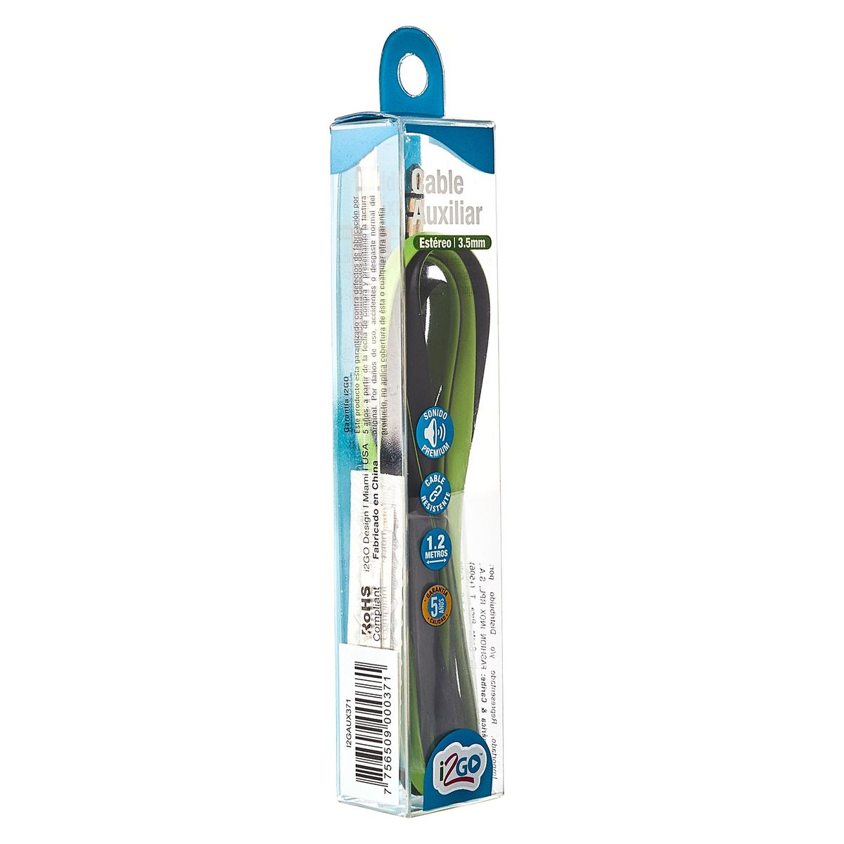 I2GO - Cable Auxiliar 1.2m I2GO Negro/Verde