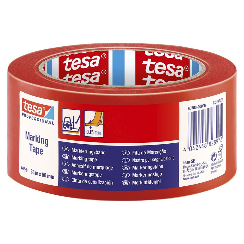 TESA - Cinta de Seguridad de Señalización Rojo 50 mm x 33 m