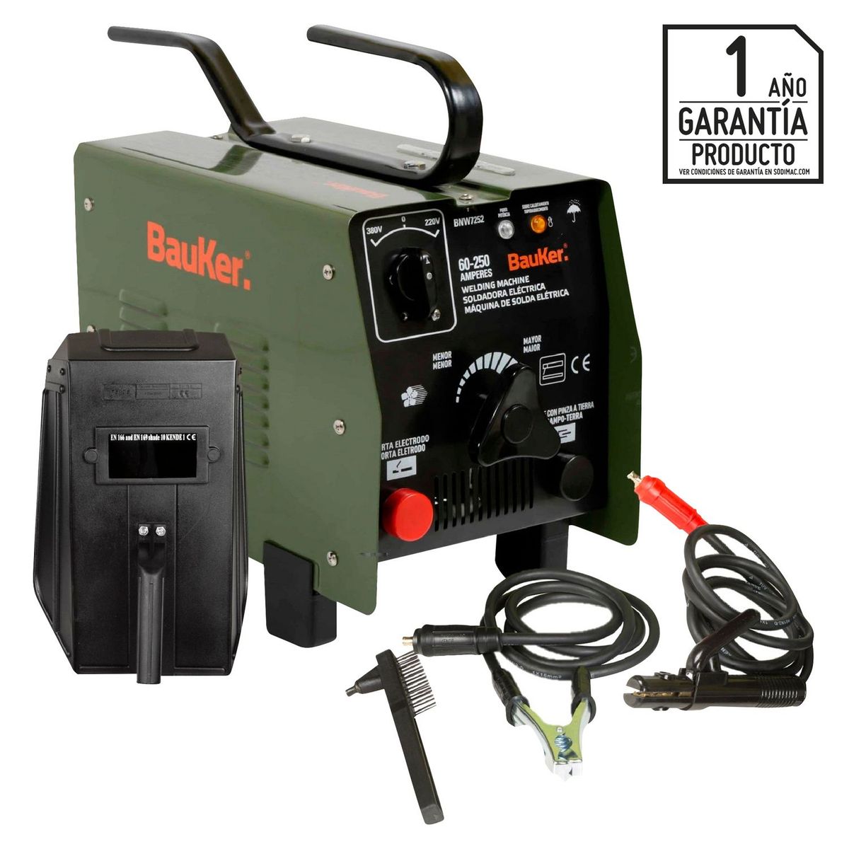 BAUKER - Soldadora Arco Eléctrica 380V 250A + Máscara + Accesorios Bauker