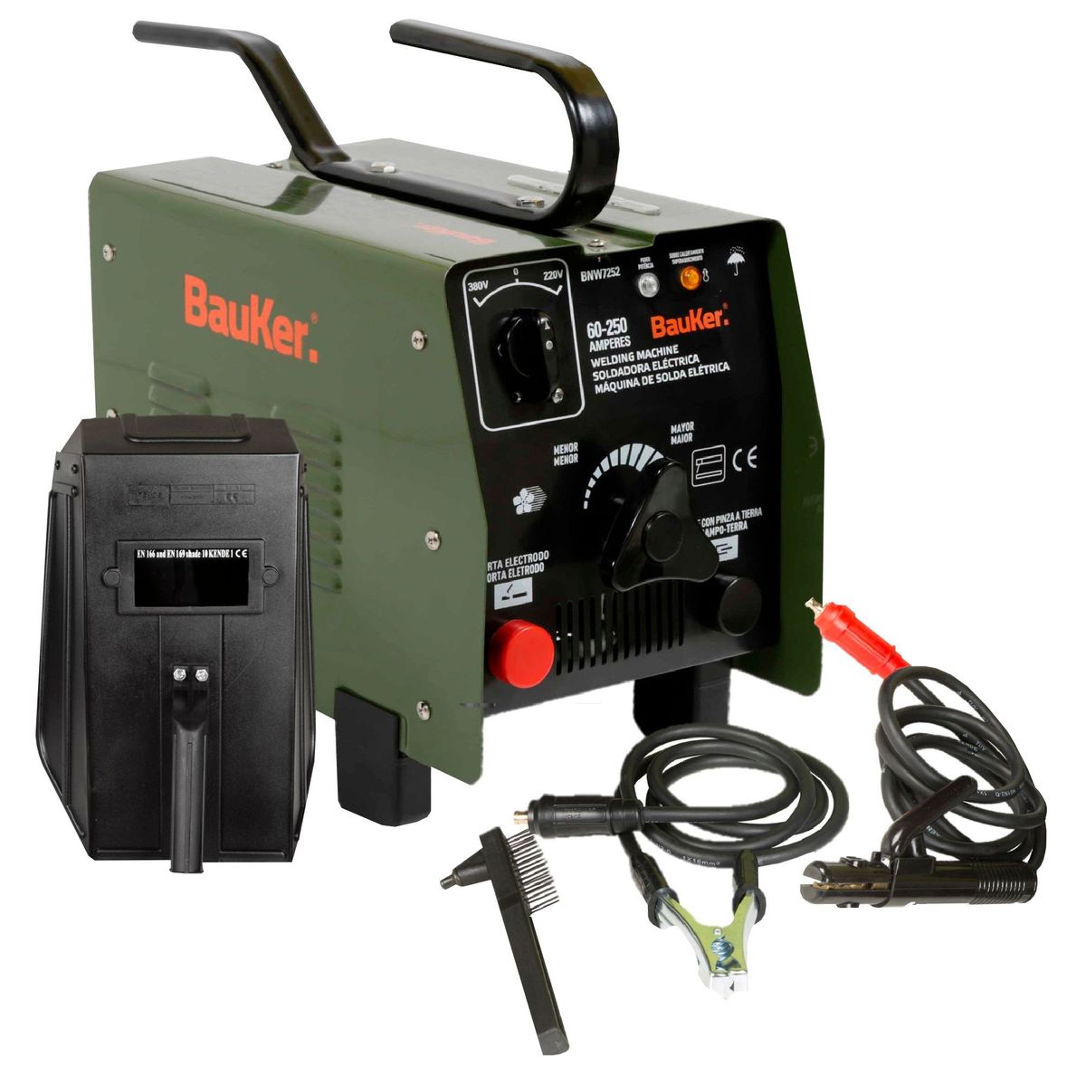 BAUKER - Soldadora Arco Eléctrica 380V 250A + Máscara + Accesorios Bauker