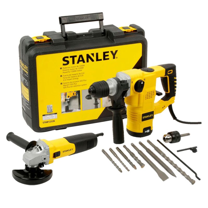 STANLEY - Rotomartillo SDS Plus Eléctrico Stanley  1250W + Esmeril Angular Eléctrico 4-1/2" 710W Stanley