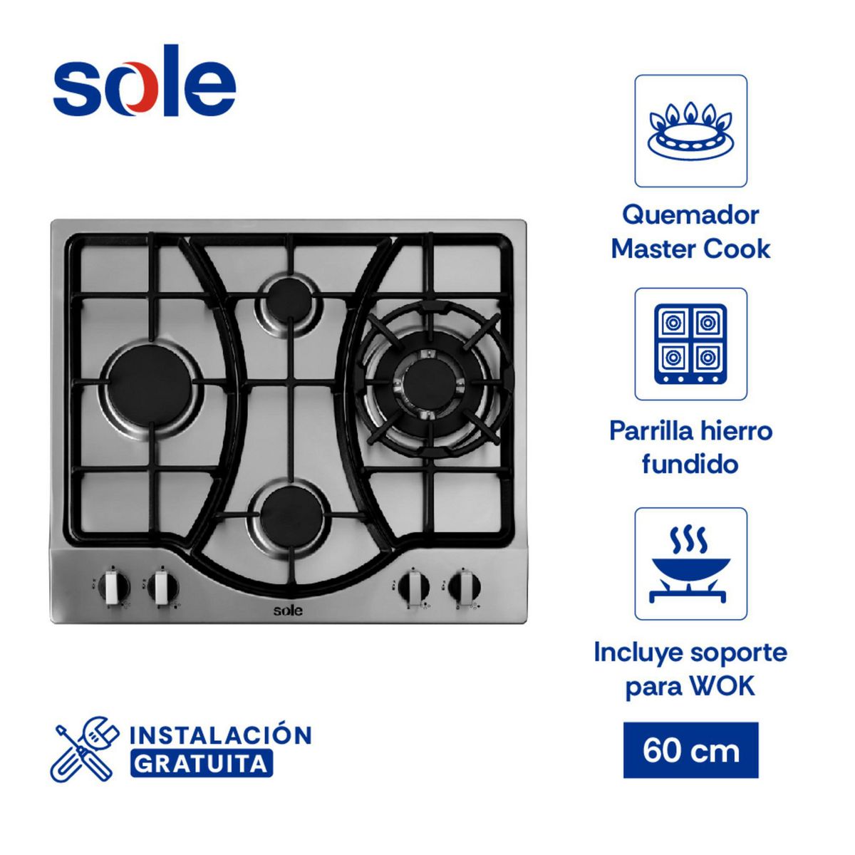SOLE - Cocina empotrable Eléctrica Sole SOLCO037 X4 Quemadores