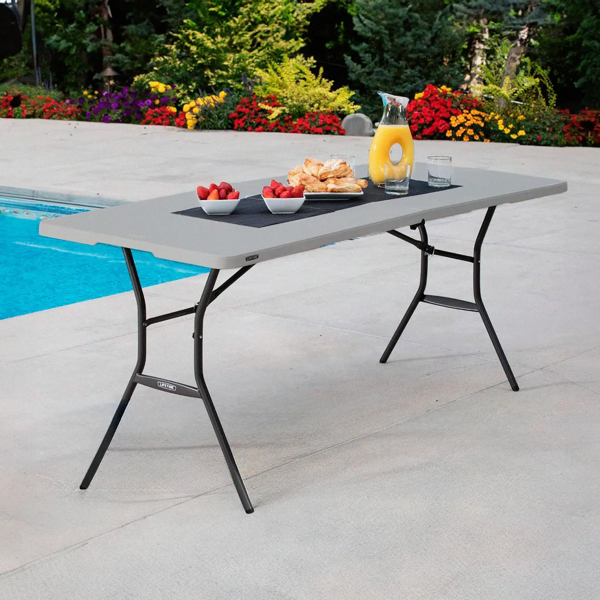 LIFETIME - Mesa Plegable Rectangular Gris Claro 153CM