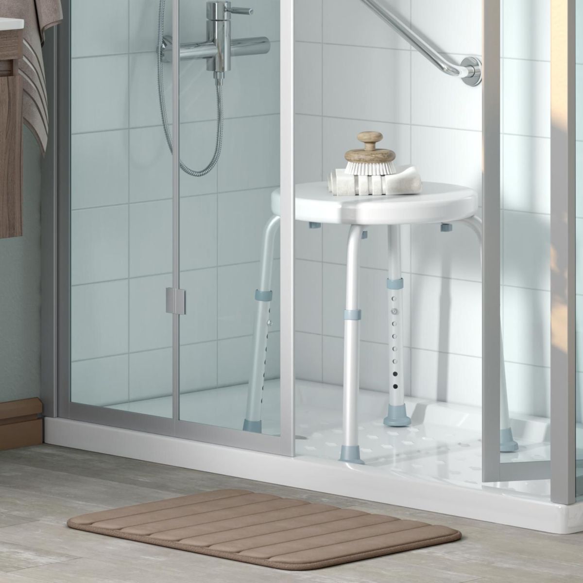 JUST HOME COLLECTION - Piso de Baño Rectangular Rayas 40x60cm Café