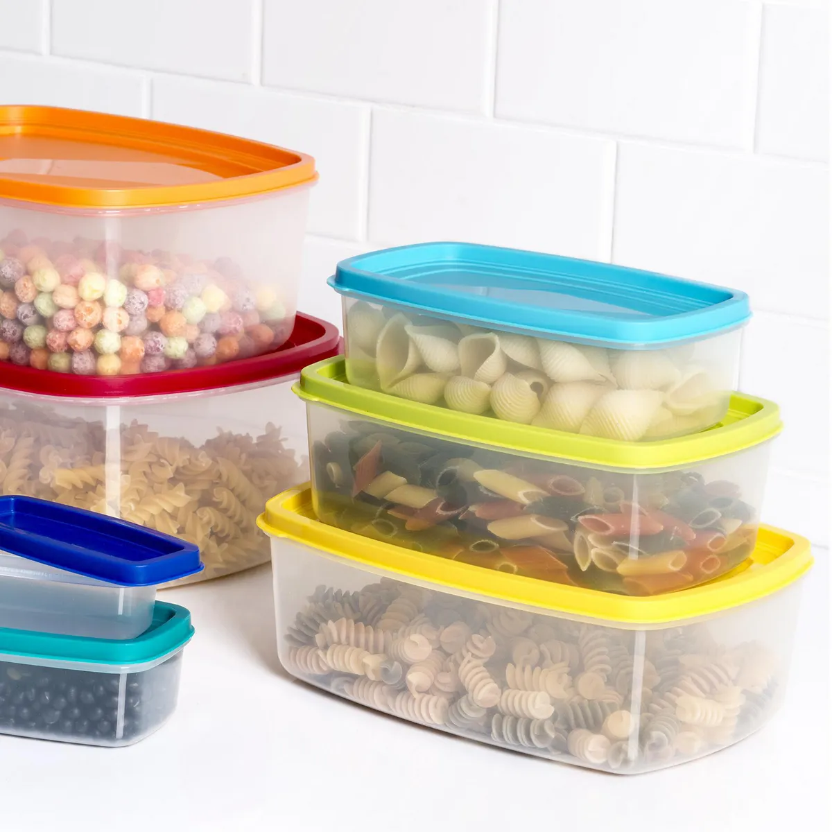 CASA BONITA - Set de tapers de plástico con tapa de colores 14 Piezas