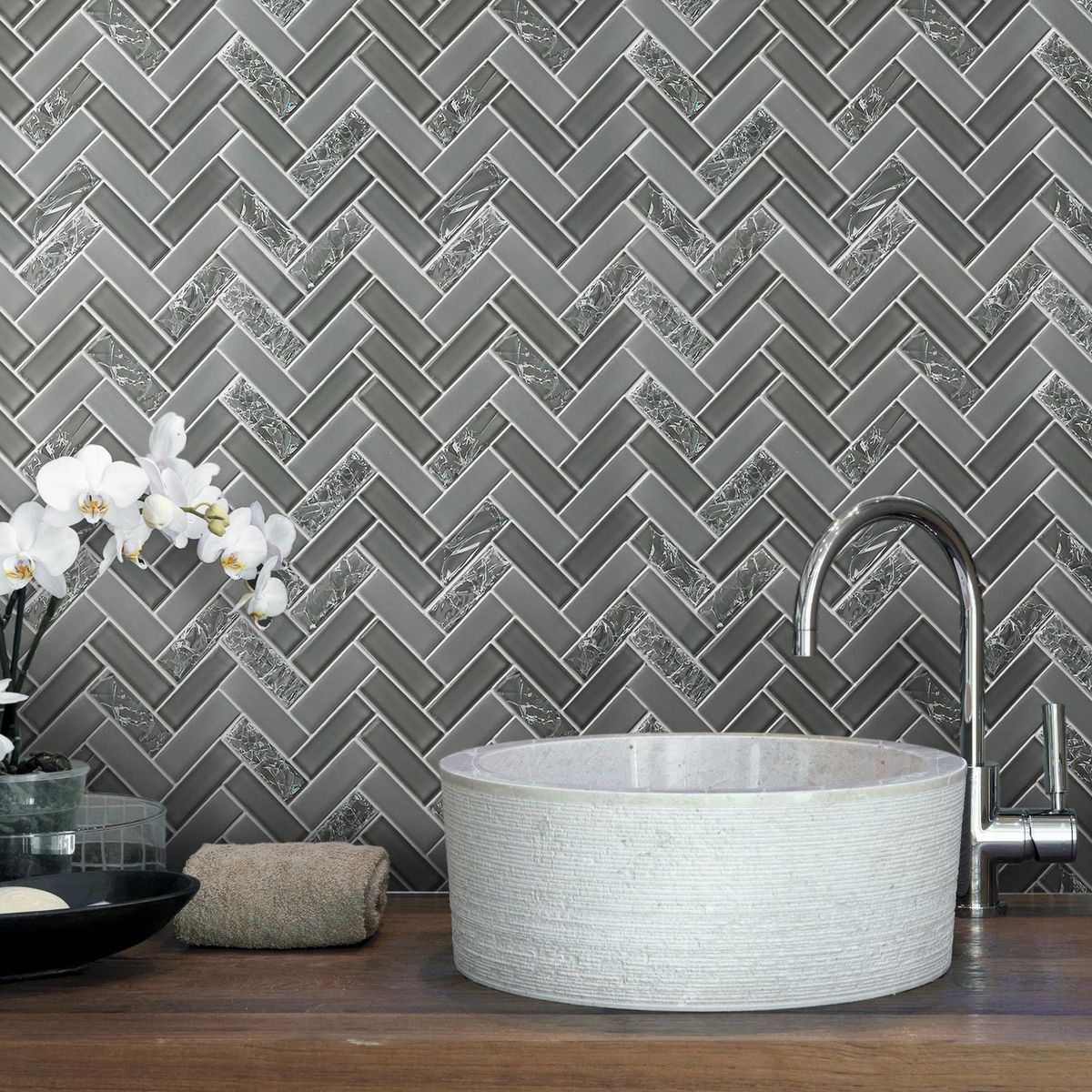HOLZTEK - Malla Decorativa Herringbone gris 30x30cm