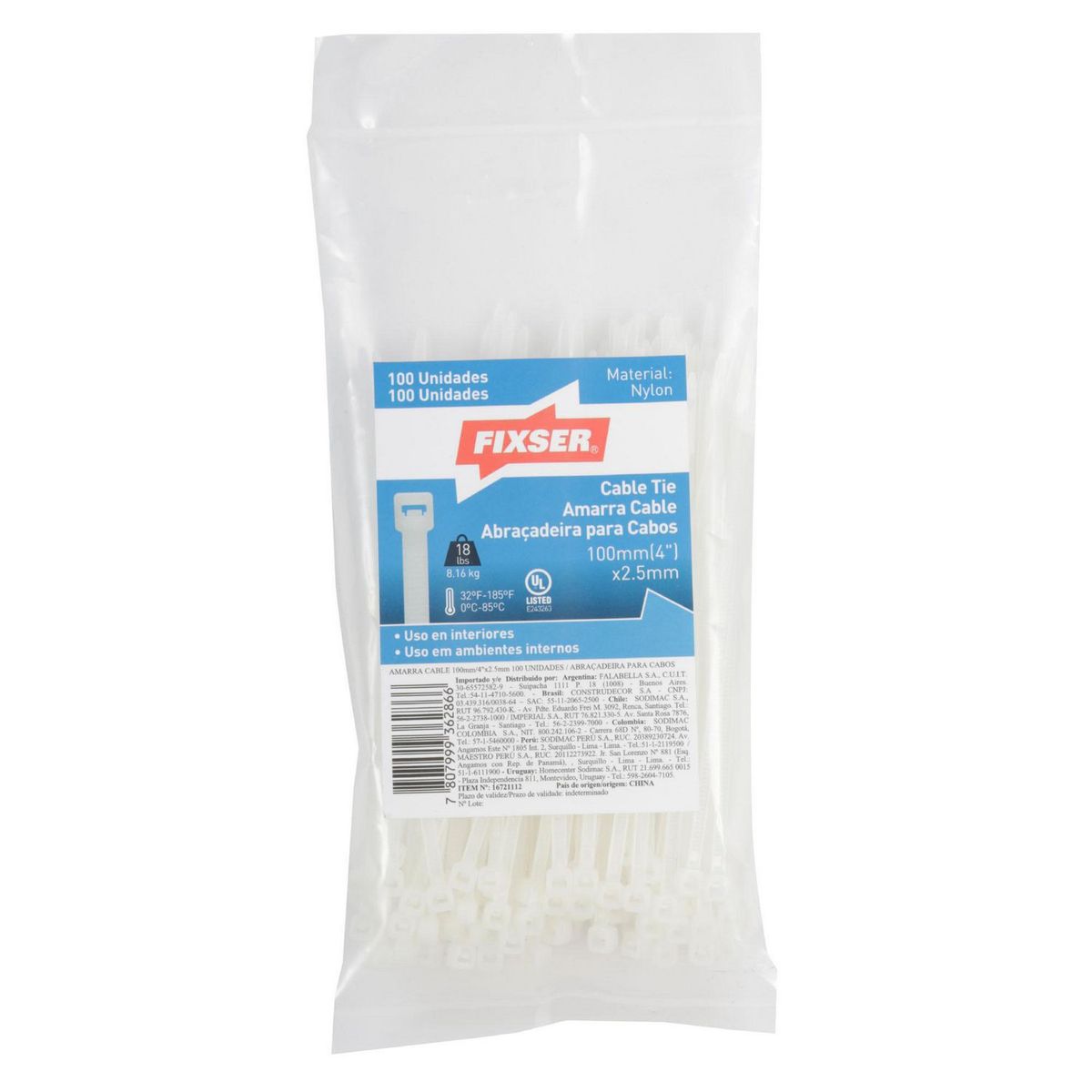 FIXSER - Cintillo Blanco Por 100 Unidades De 100mm x 2.5mm