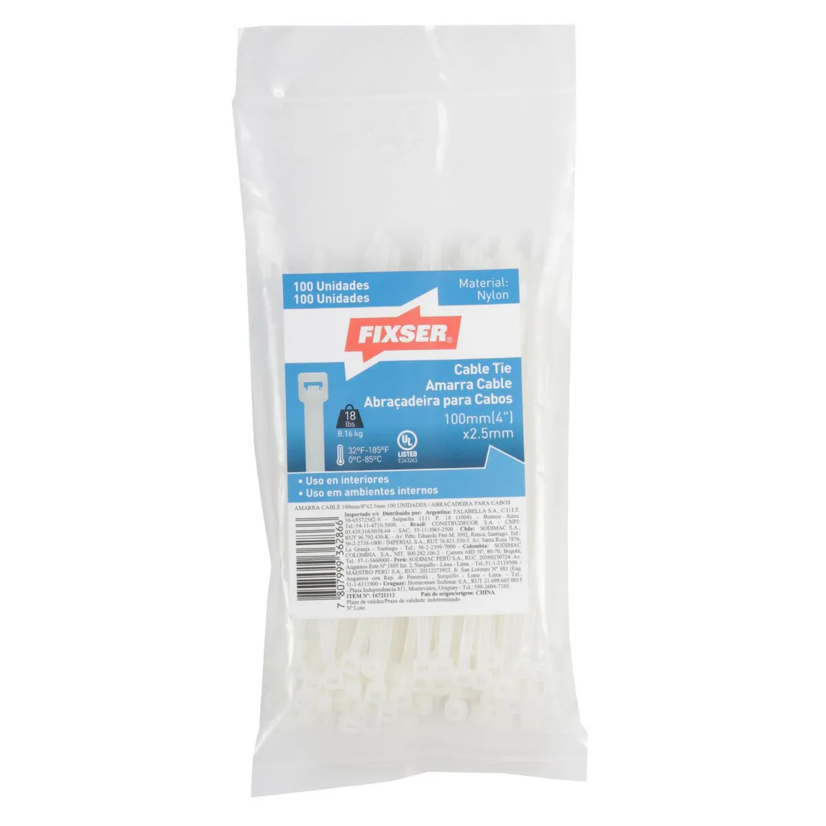 FIXSER - Cintillo Blanco Por 100 Unidades De 100mm x 2.5mm