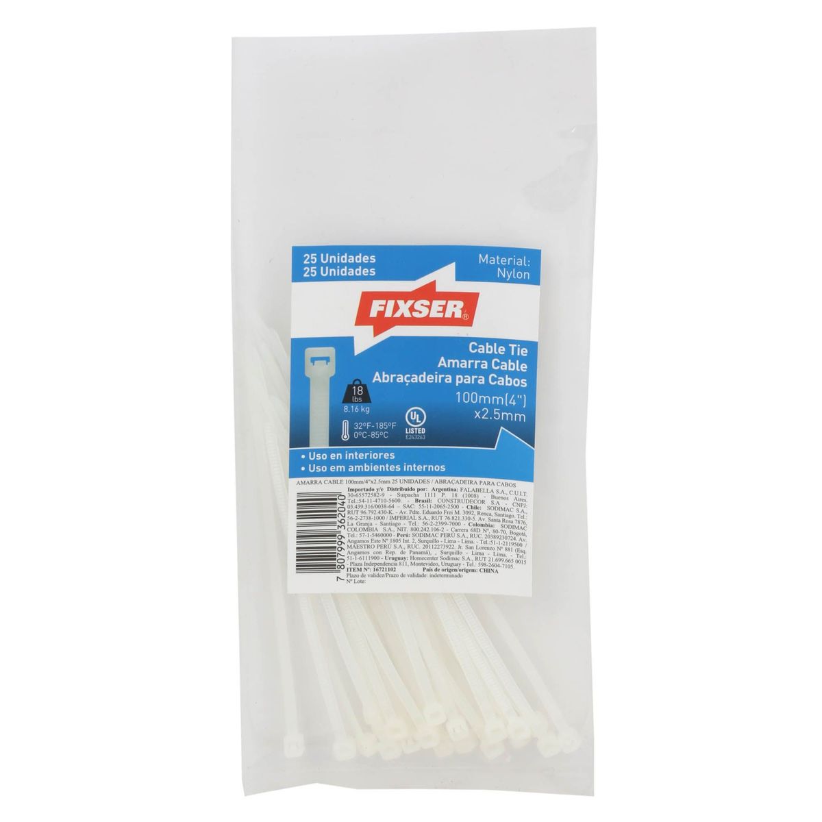 FIXSER - Cintillo Blanco Por 25 Unidades De 100mm x 2.5mm