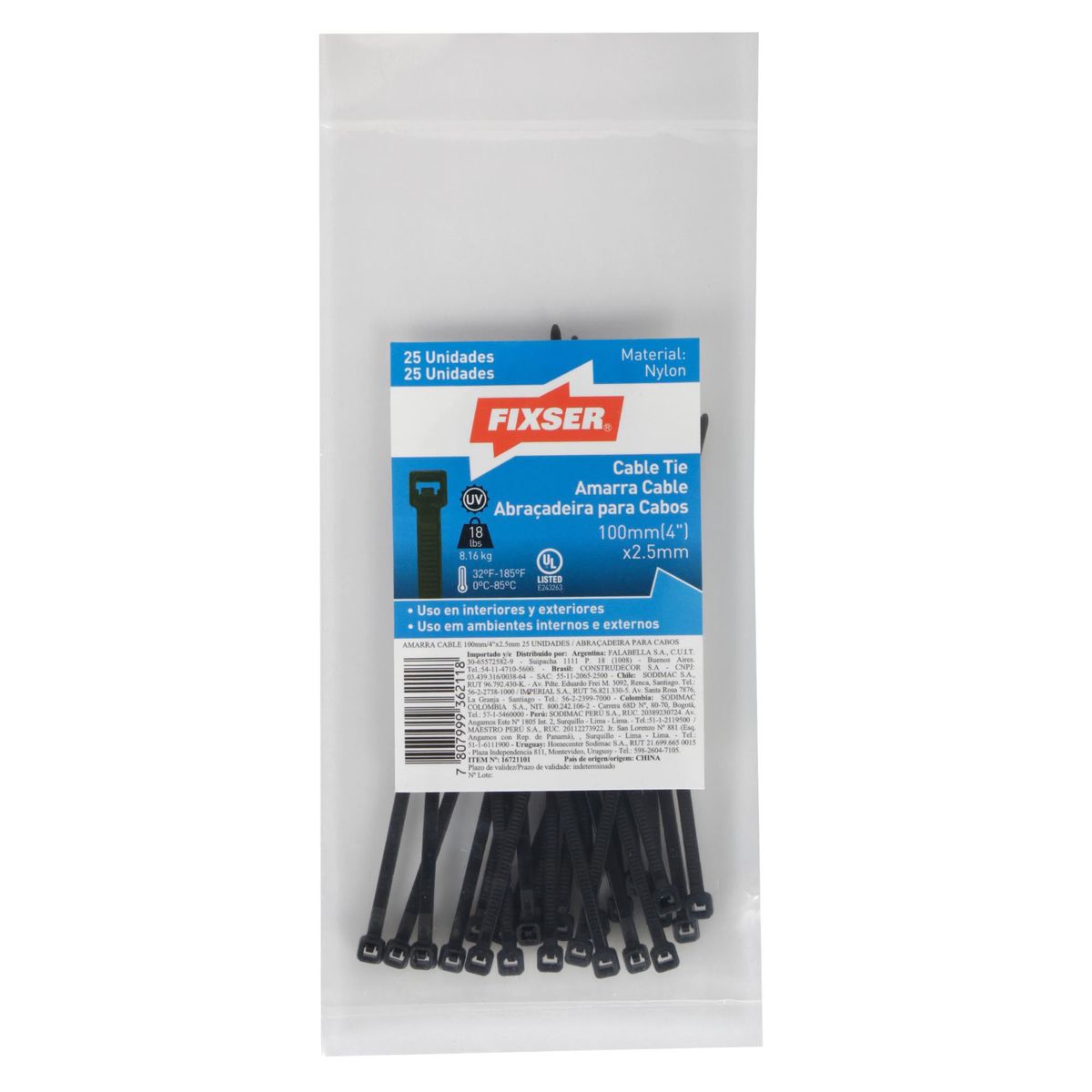FIXSER - Cintillo Negro Por 25 Unidades De 100mm x 2.5mm