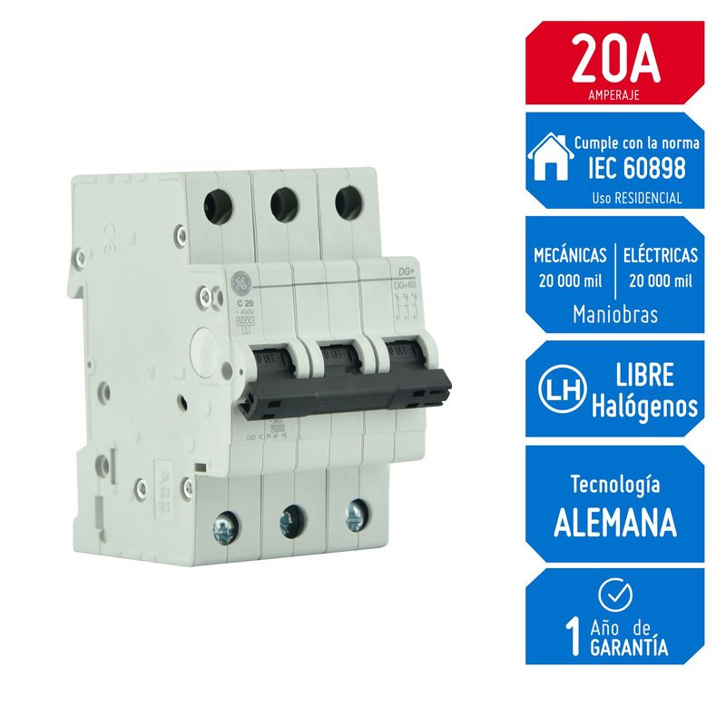 GENERAL ELECTRIC - Interruptor Termomagnético 3x20A GE