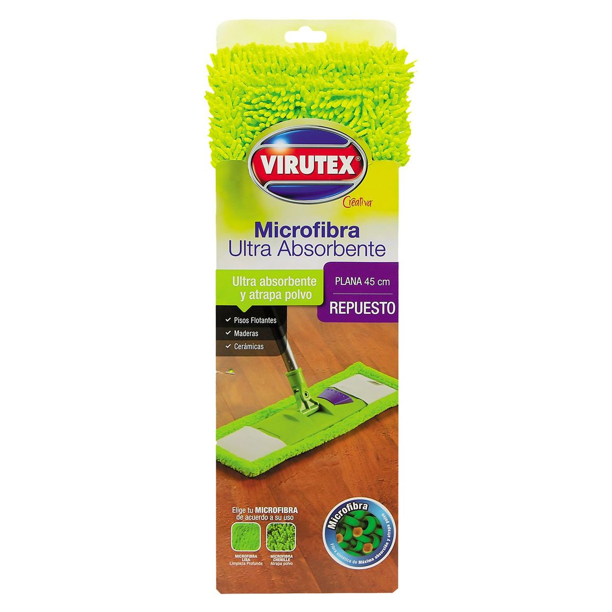 VIRUTEX - Repuesto de Mopa Plana Microfibra 45cm