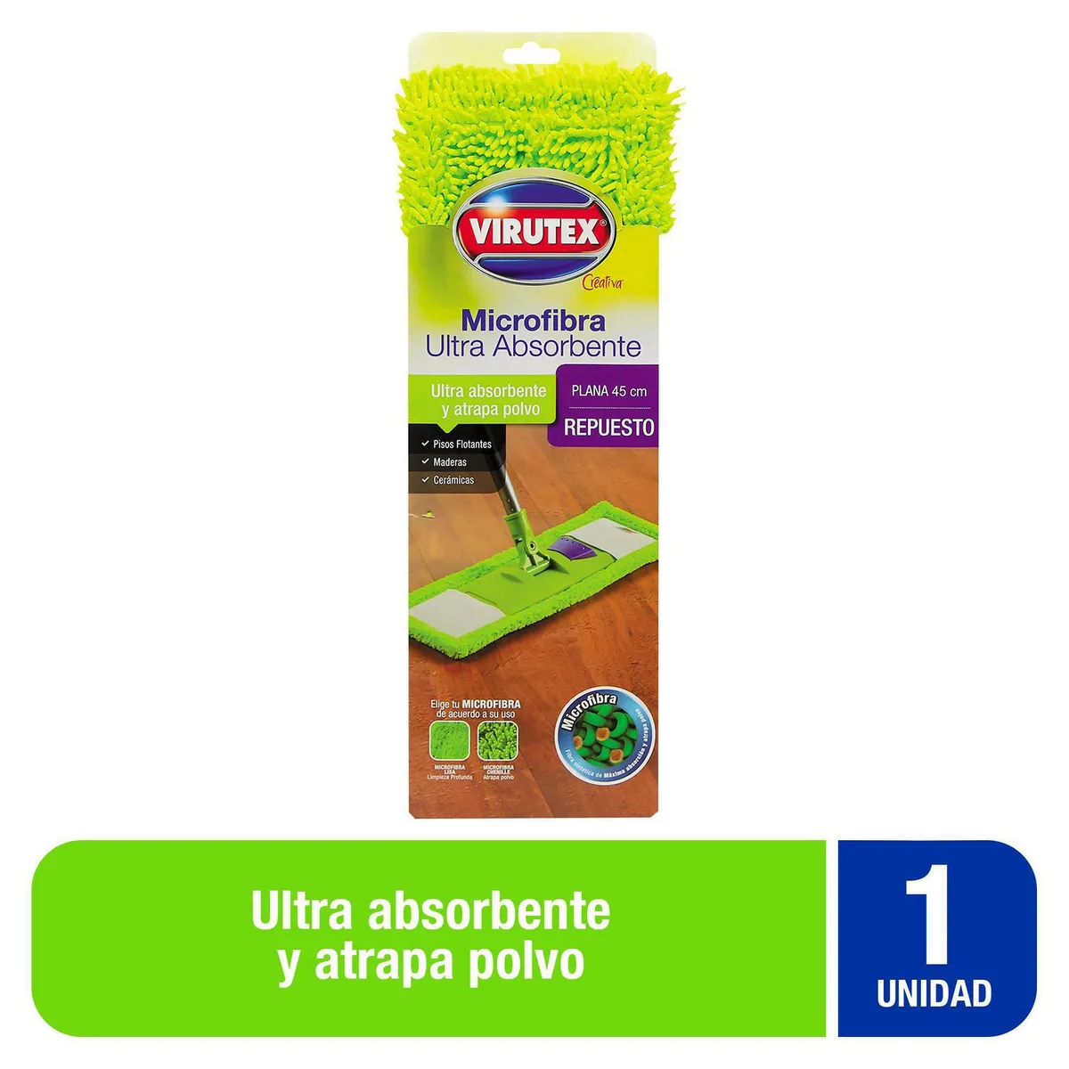 VIRUTEX - Repuesto de Mopa Plana Microfibra 45cm