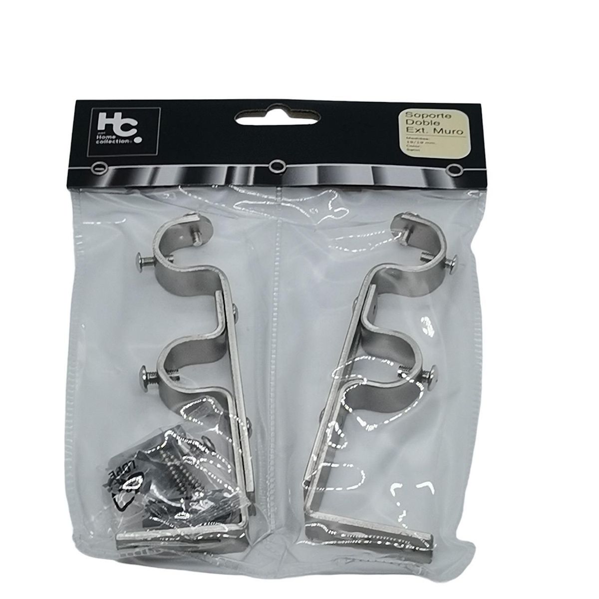 JUST HOME COLLECTION - Soporte doble Muro fierro plateado 19/19mm (2un)