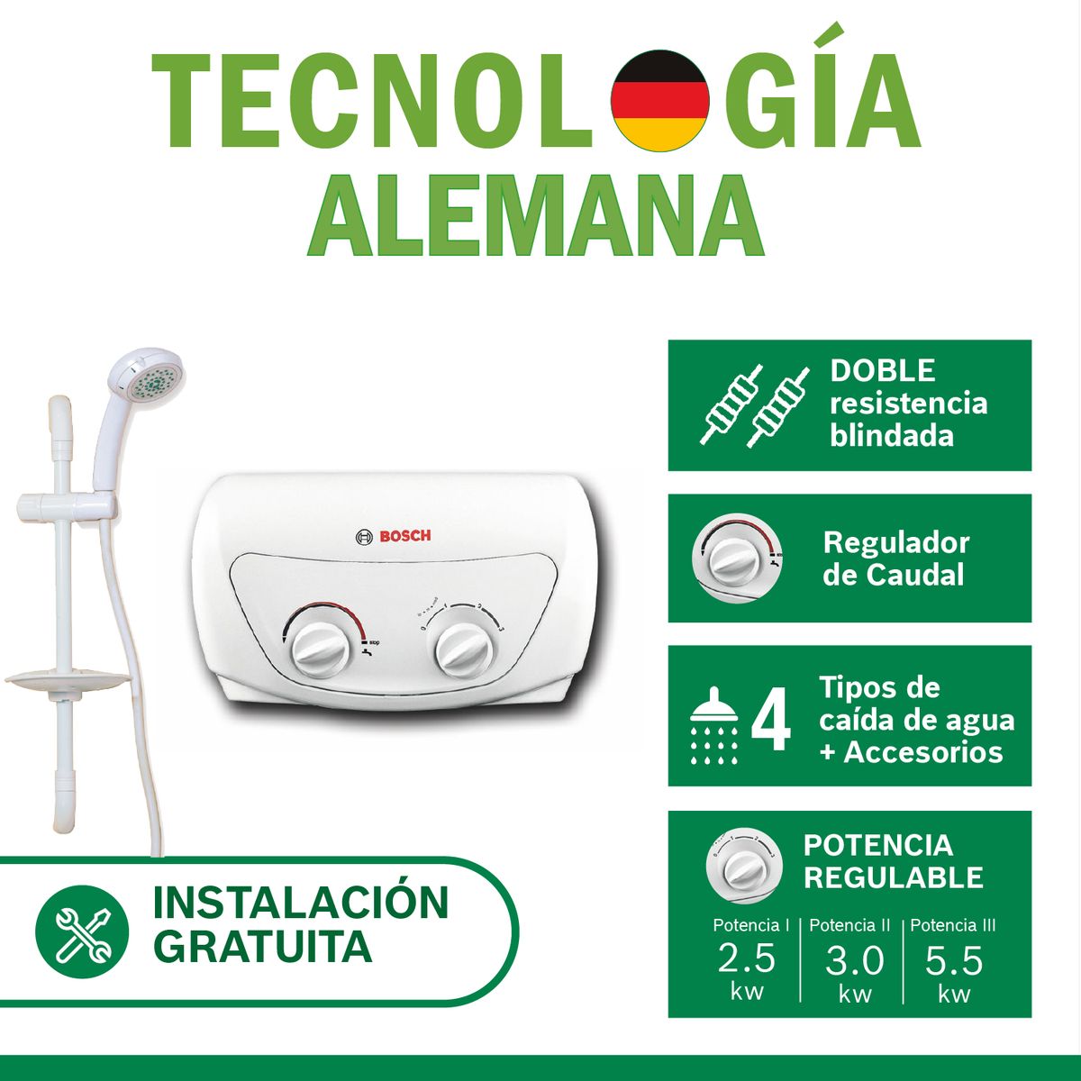 BOSCH - Rapiducha Bosch Comfort 5.5kw + Accesorios