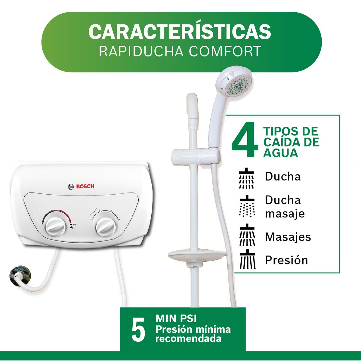 BOSCH - Rapiducha Bosch Comfort 5.5kw + Accesorios