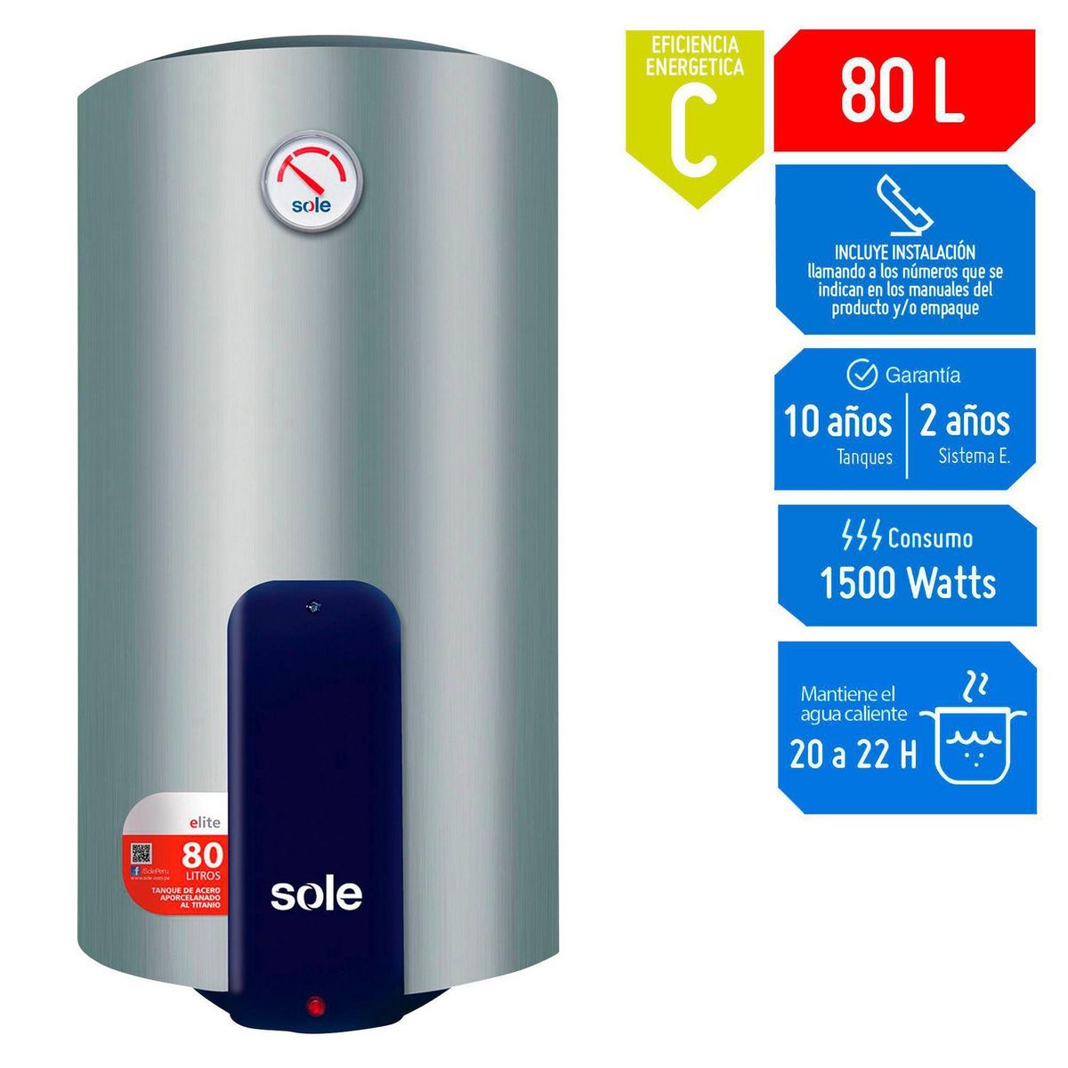 SOLE - Terma Eléctrica Sole Elite 80 litros