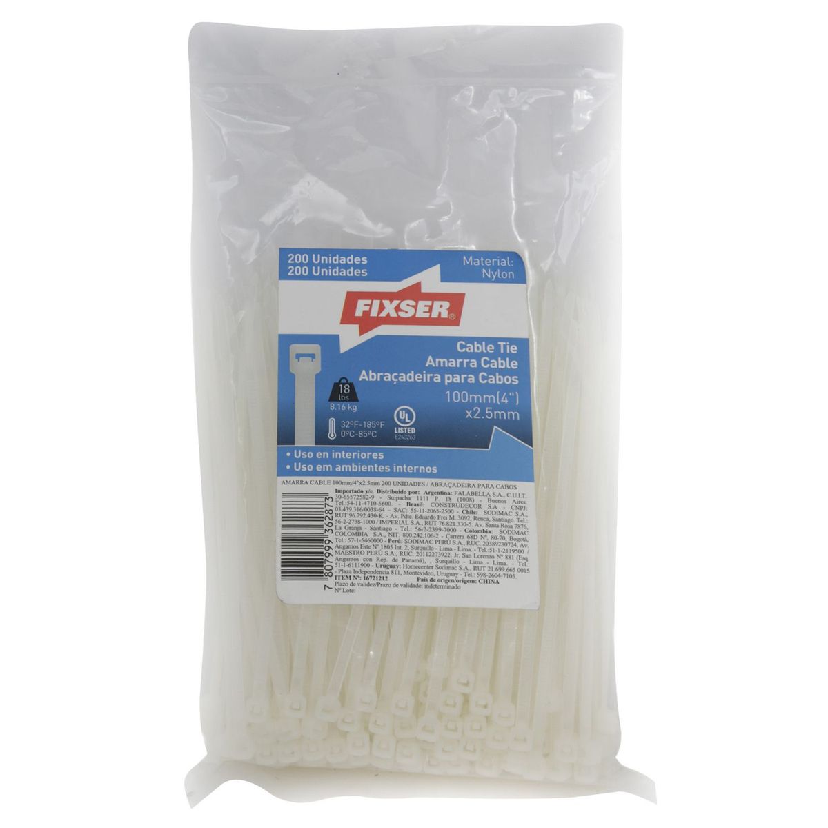 FIXSER - Cintillo Blanco Por 200 Unidades De 100mm x 2.5mm