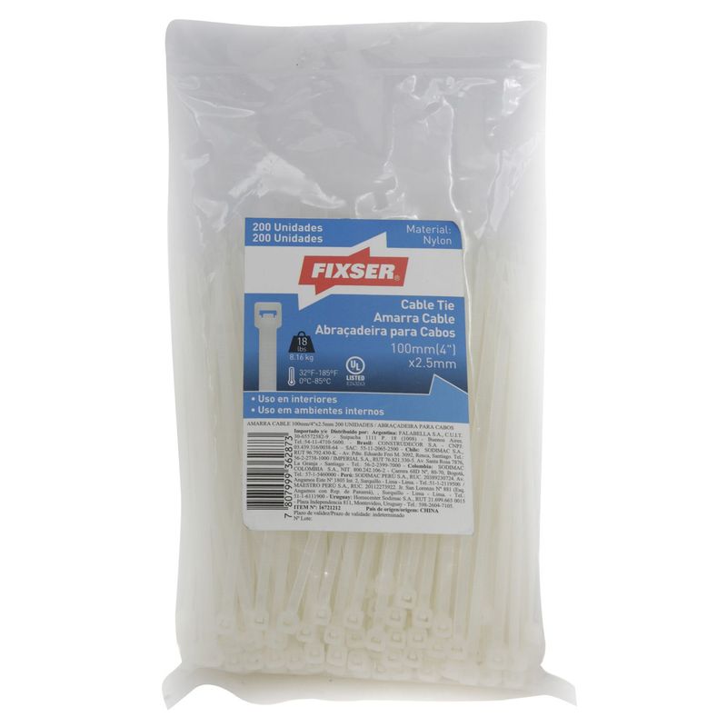 FIXSER - Cintillo Blanco Por 200 Unidades De 100mm x 2.5mm