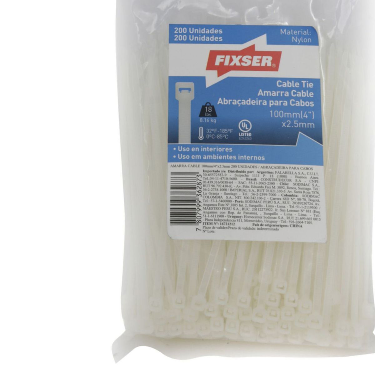 FIXSER - Cintillo Blanco Por 200 Unidades De 100mm x 2.5mm