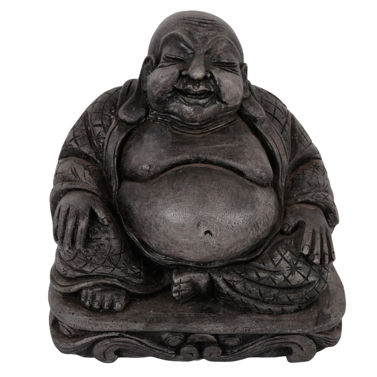 GENERICO - Figura Happy Budha Poliresina Gris 21cm