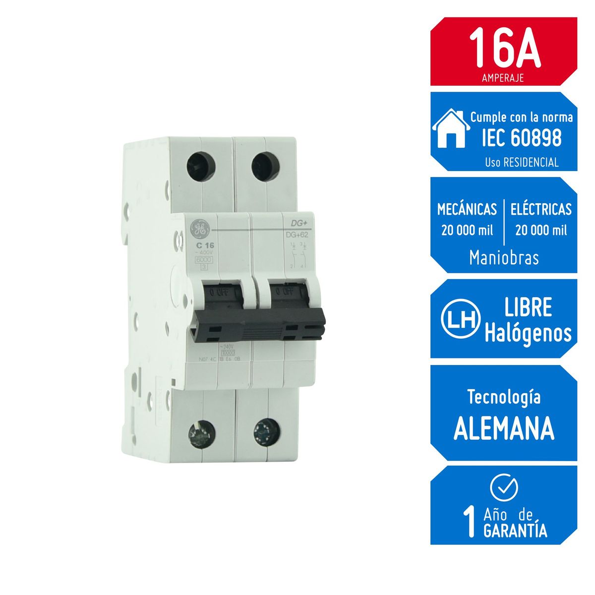 GENERAL ELECTRIC - Interruptor Termomagnético 2x16A GE