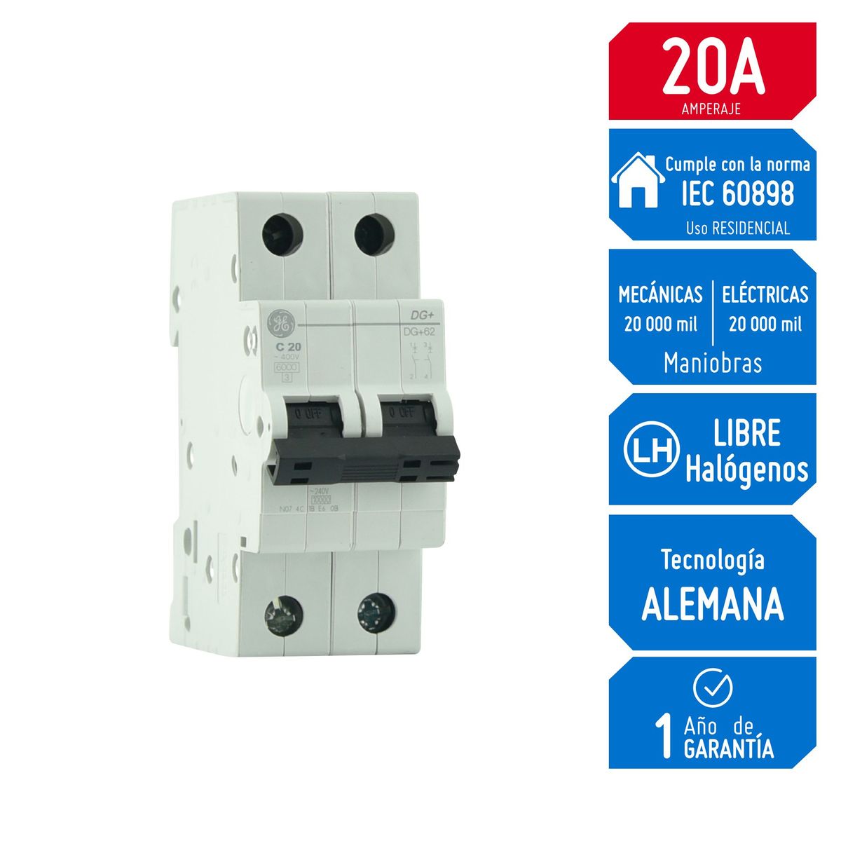 GENERAL ELECTRIC - Interruptor Termomagnético 2x20A GE