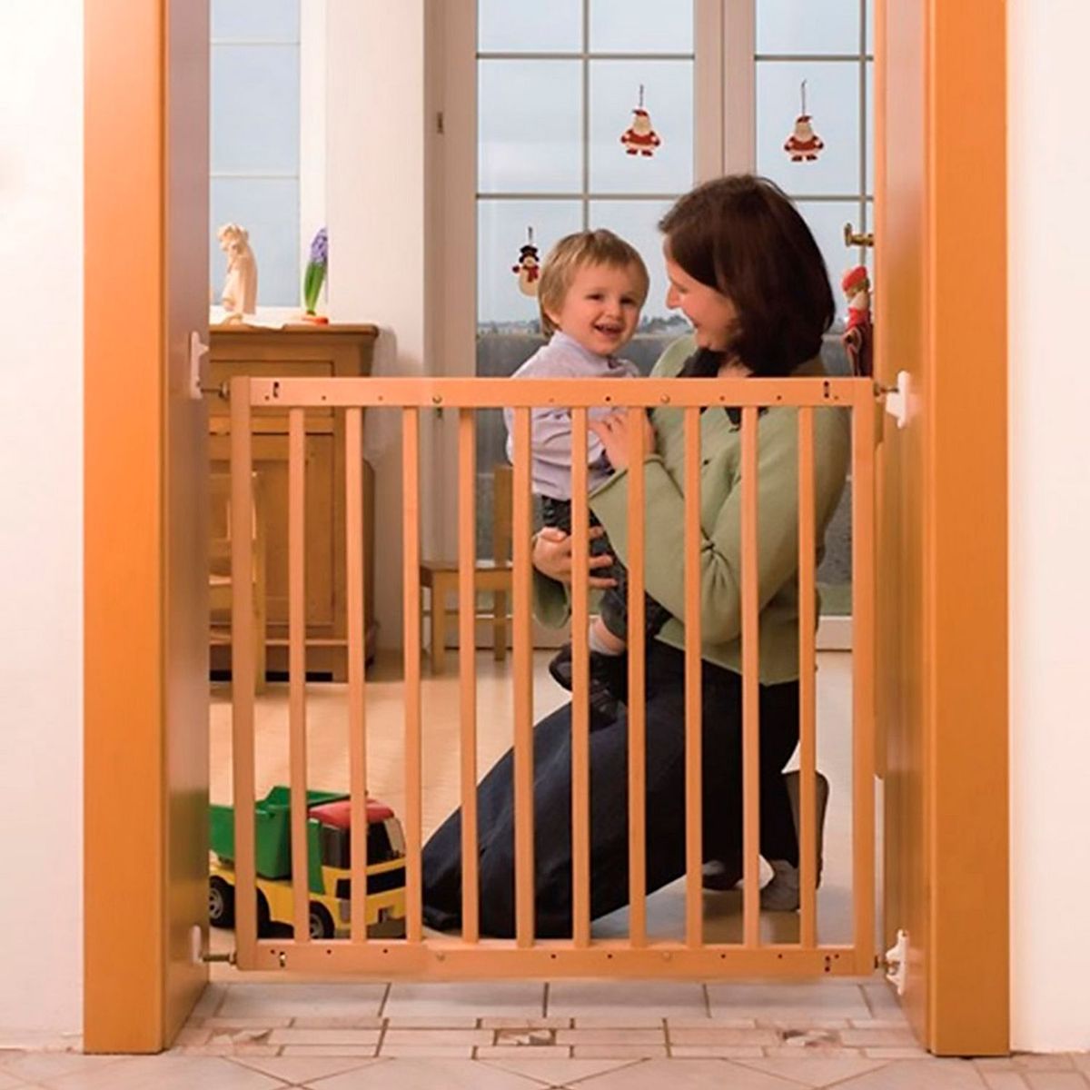 HAPPY DINO - Puerta de Seguridad Ajustable Madera Niños 63 a 105cm