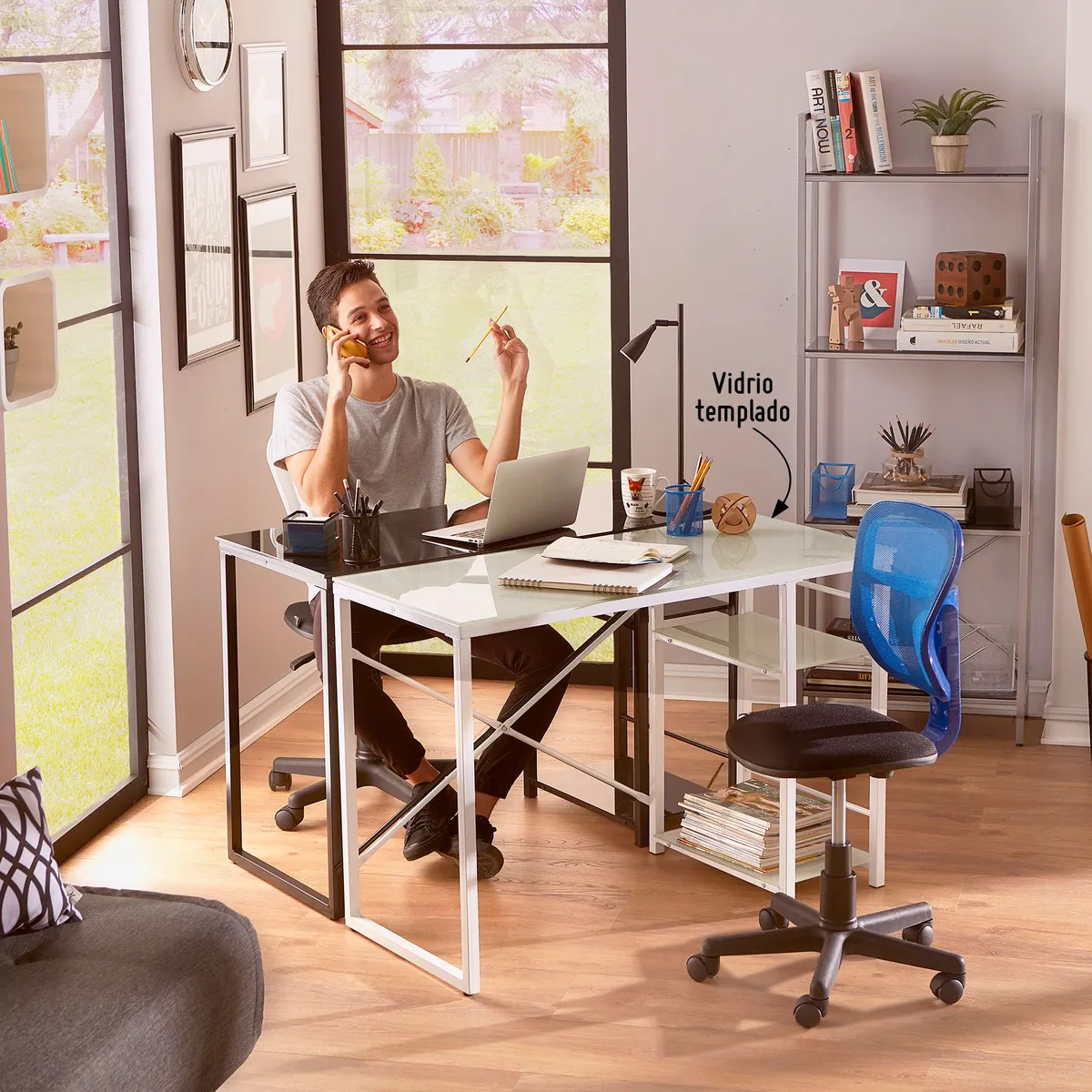 JUST HOME COLLECTION - Escritorio Blanco de Vidrio