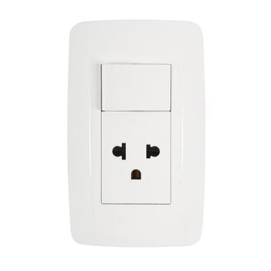 Interruptor + Tomacorriente Simple P/T Primmus Blanco