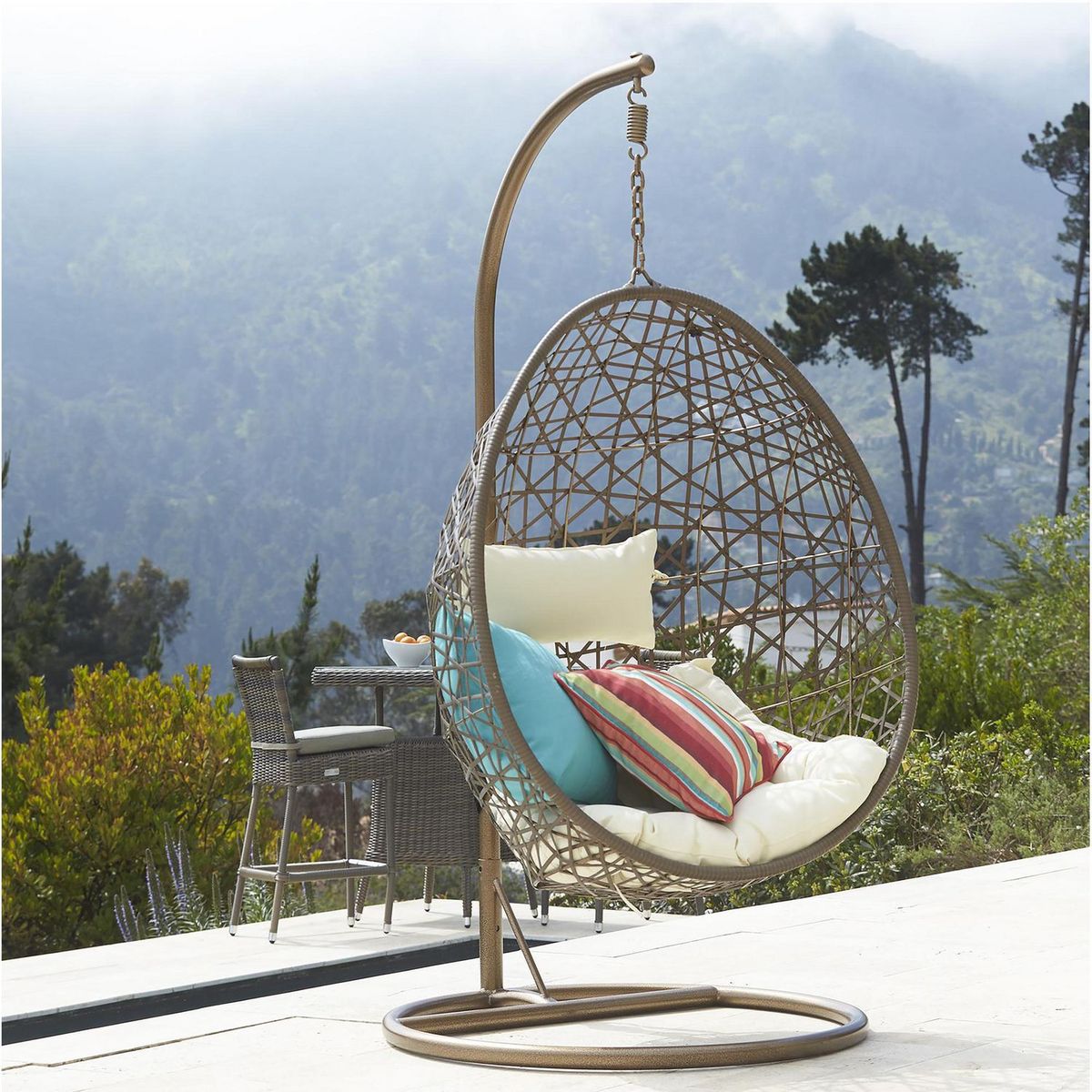 JUST HOME COLLECTION - Silla Colgante Ratán Chocolate con soporte