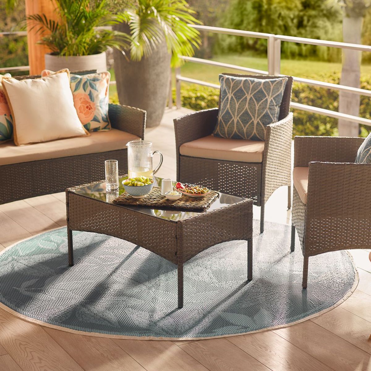 JUST HOME COLLECTION - Juego de Living de terraza Milano 4 Personas Café