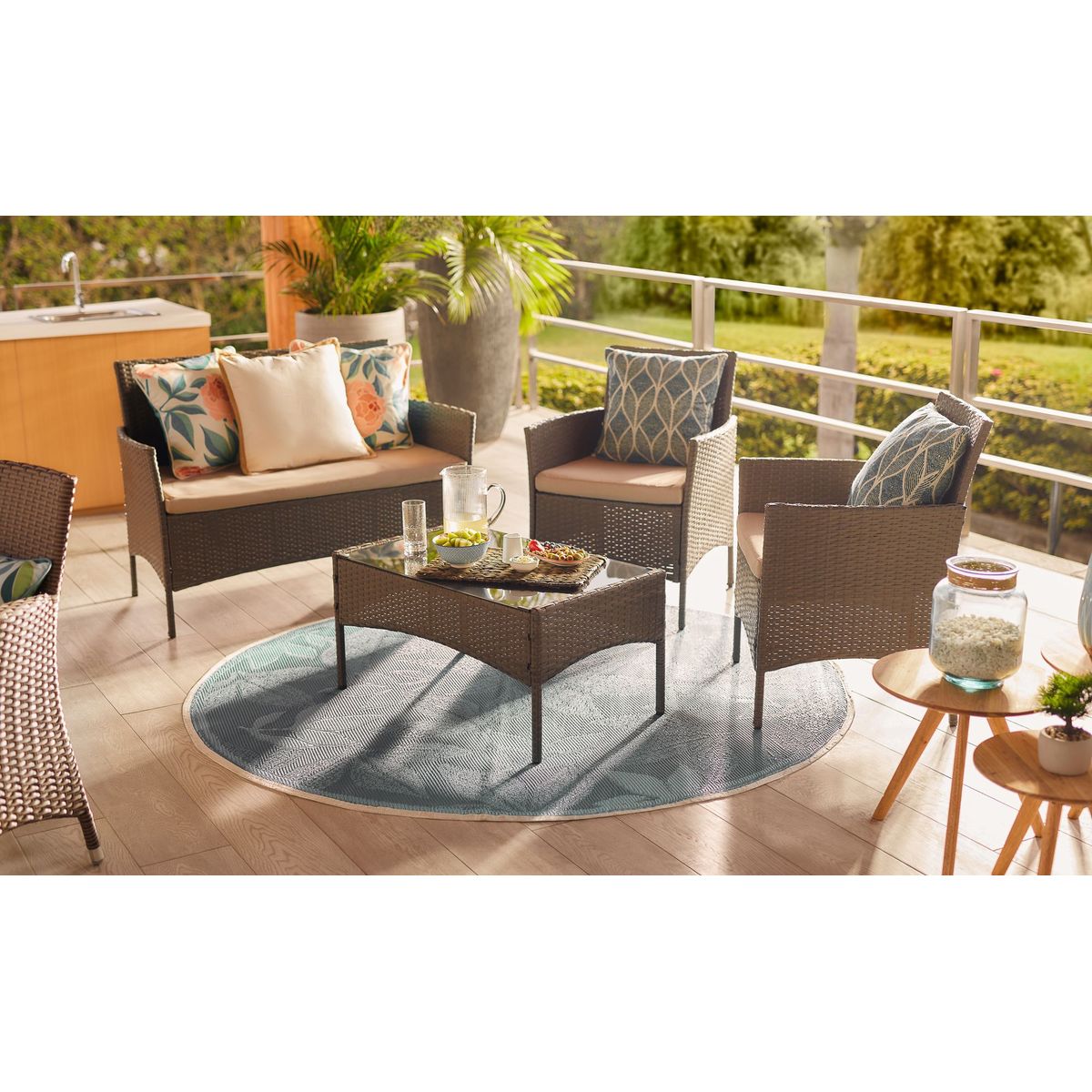 JUST HOME COLLECTION - Juego de Living de terraza Milano 4 Personas Café
