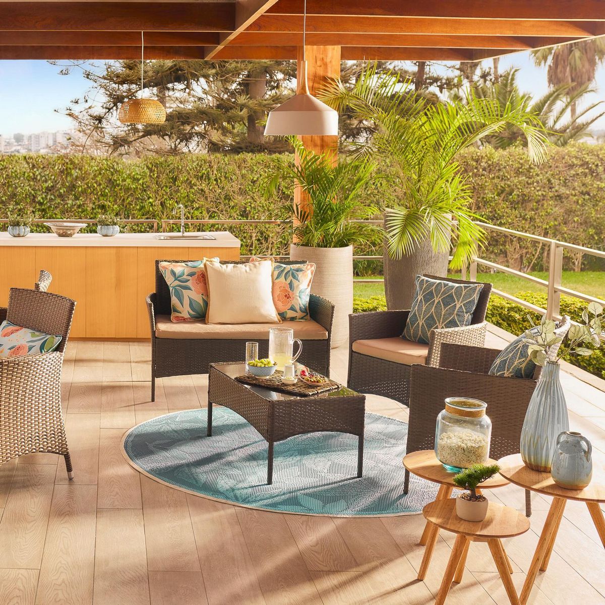 JUST HOME COLLECTION - Juego de Living de terraza Milano 4 Personas Café