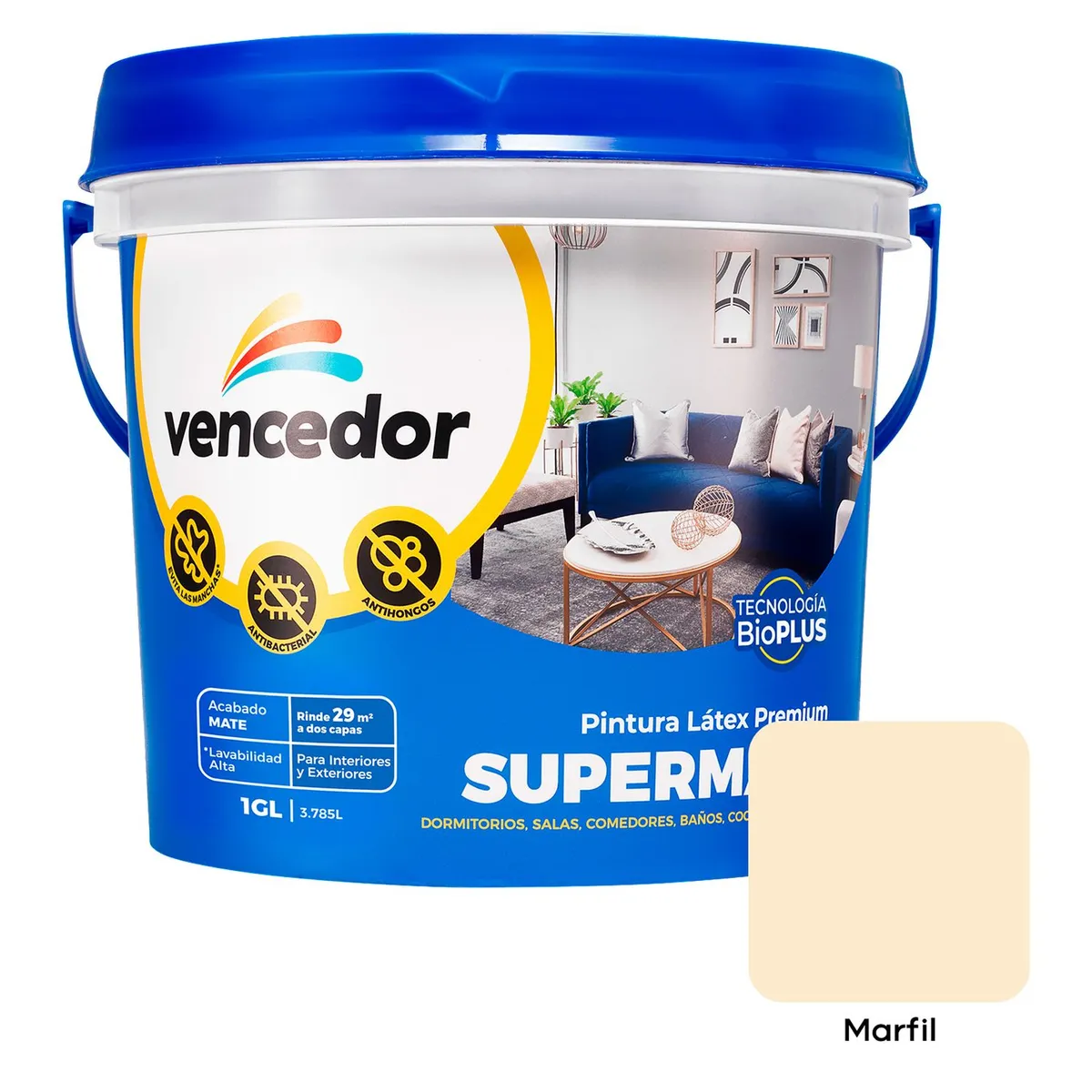 SUPERMATE - Pintura Supermate Antibacterial Marfil 1GL
