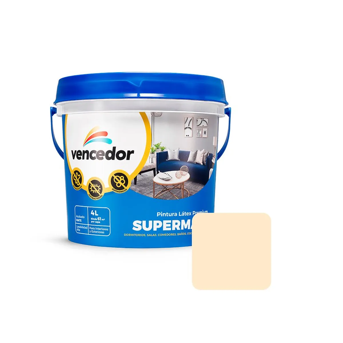 SUPERMATE - Pintura Supermate Antibacterial Marfil 1GL