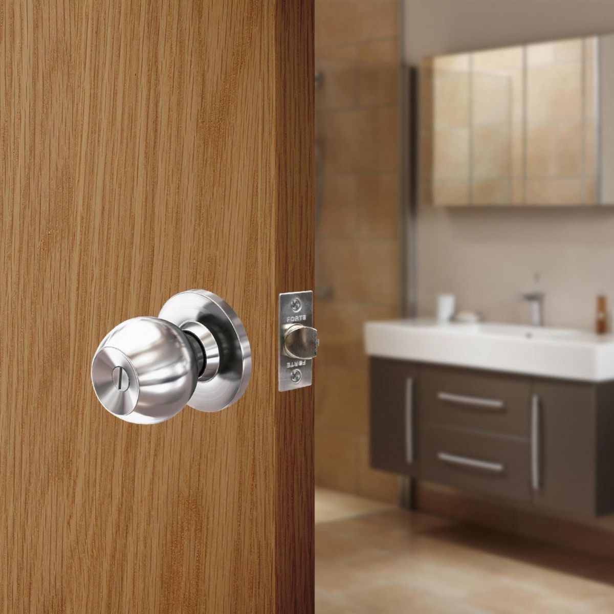 FORTE - Cerradura de Pomo Baño Acero Inoxidable