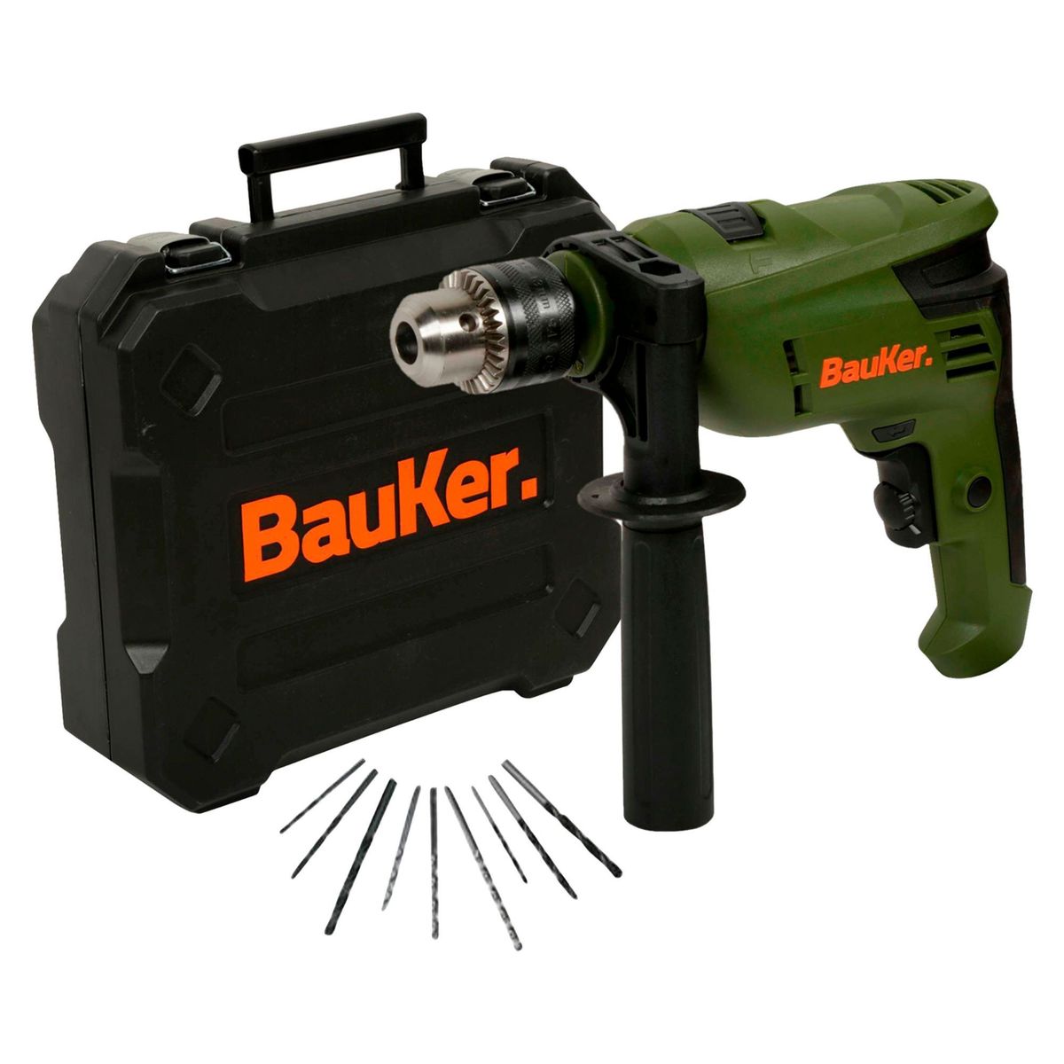 BAUKER - Taladro Percutor Eléctrico Bauker1/2" 600W Eléctrico + 9 Accesorios + Maletín